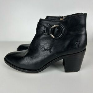 FRYE JANIS HARNESS BLACK LEATHER BOOTS 7.5